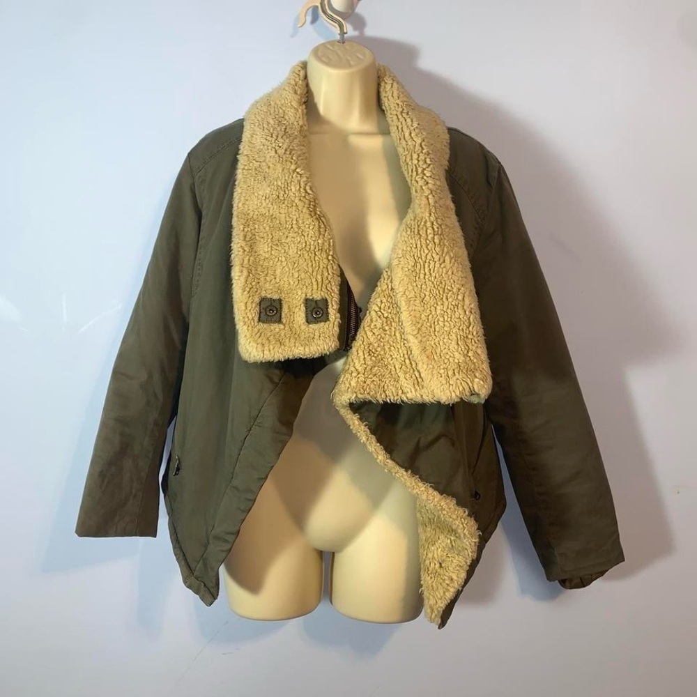 Marc New York asymmetrical zip high collar cotton coat size large fleece collar - Picture 3 of 10